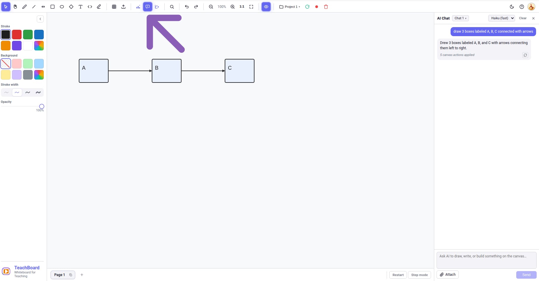 Asking TeachBoard's AI to build a lesson