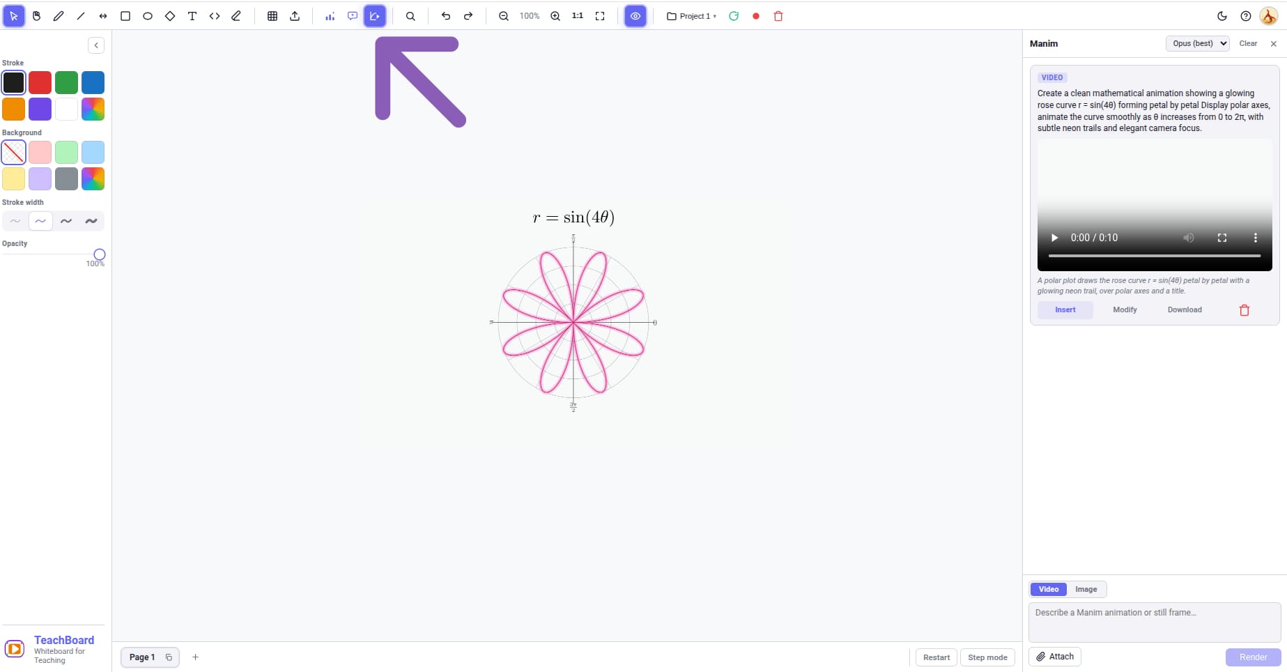 A math animation generated in TeachBoard